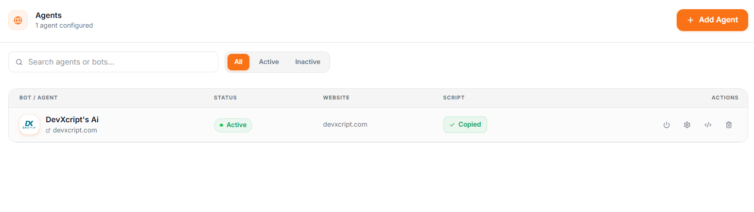 XenorAI copy script from agents dashboard